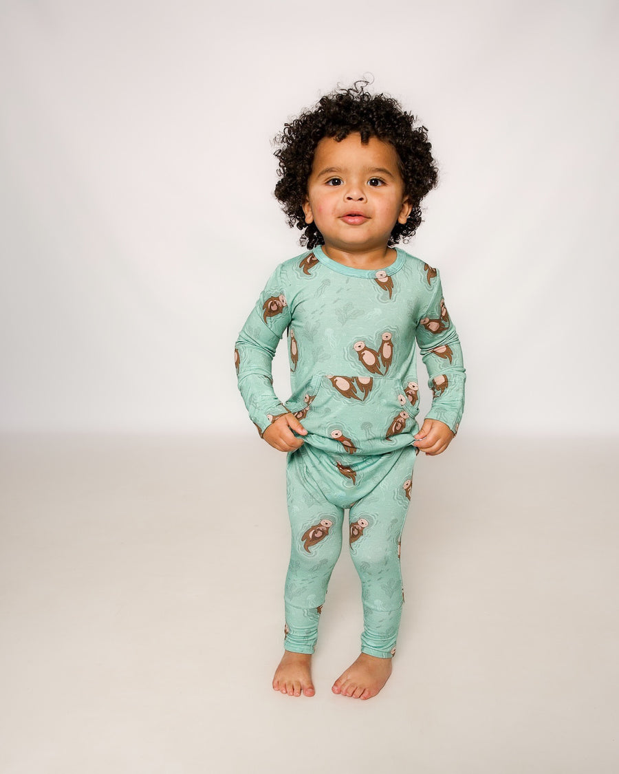 Front Opening Romper in Otters | Bamboo Viscose