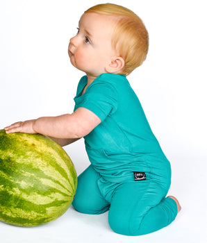 Front Opening Romper in Jade