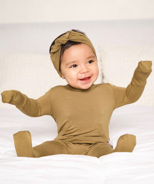 Front Opening Romper in Khaki | Bamboo Viscose