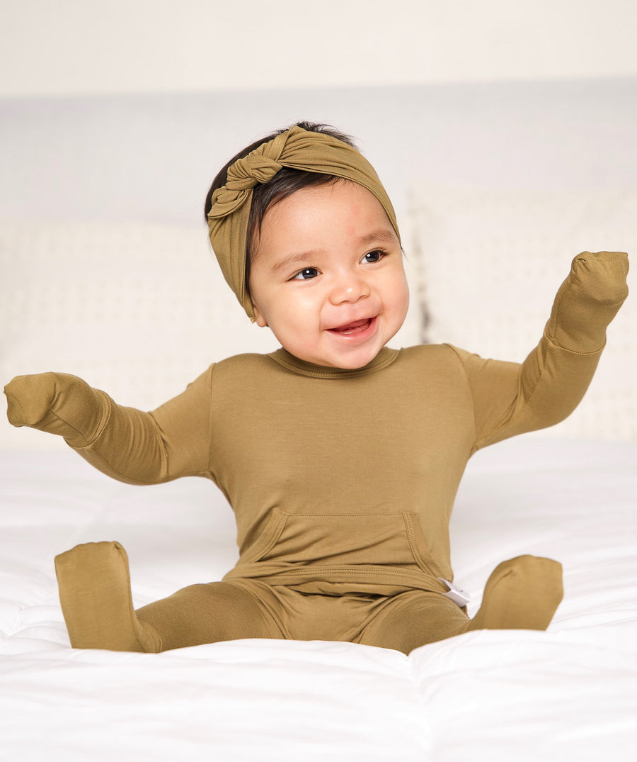 Front Opening Romper in Khaki | Bamboo Viscose