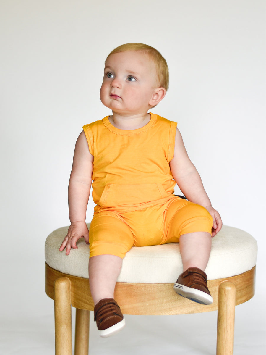 Front Opening Tank Shortie Romper in Mango | Bamboo Viscose