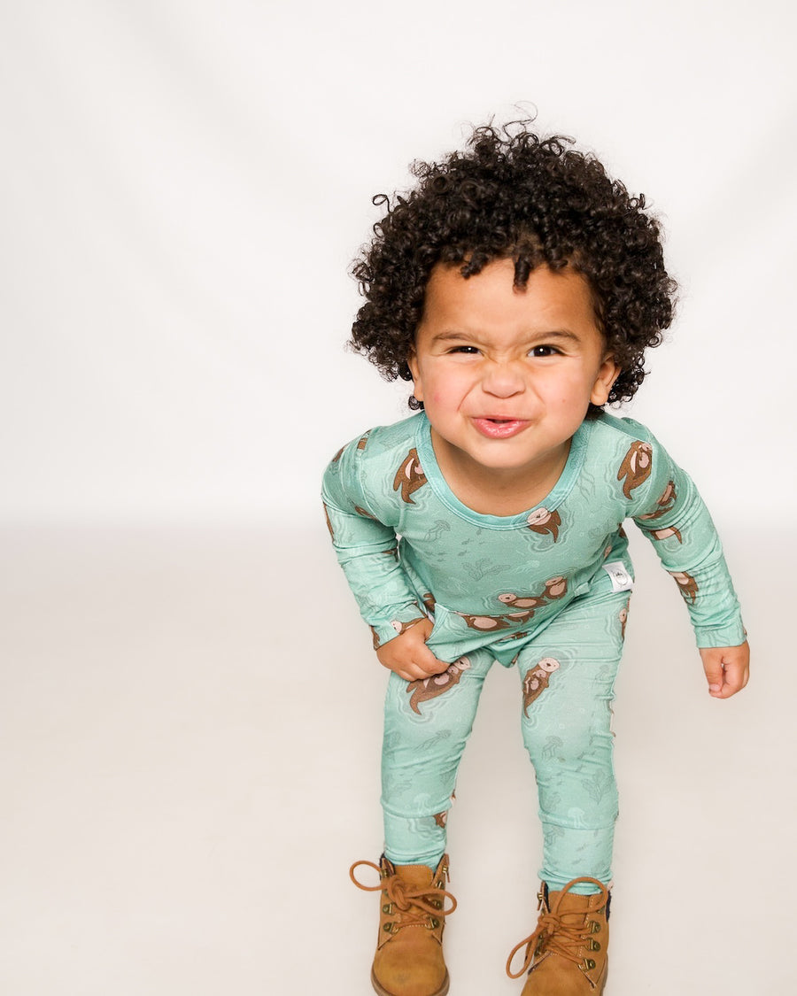 Front Opening Romper in Otters | Bamboo Viscose
