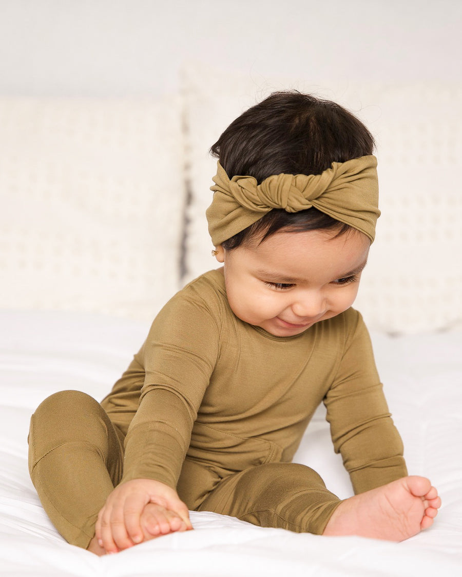 Front Opening Romper in Khaki | Bamboo Viscose