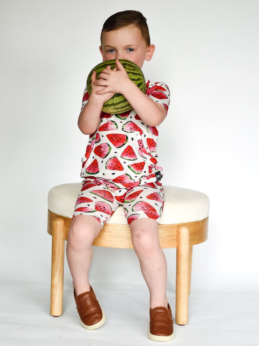 Front Opening Shortie Romper in OG Watermelons 2.0 | Bamboo Viscose
