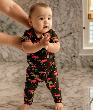 Front Opening Romper in Flamingos