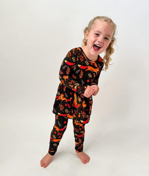 Switch-A-Roo™ Reversible Opening Twirl Romper in Foxes | Bamboo Viscose