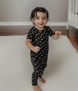 Front Opening Romper in Monochrome Rainbow