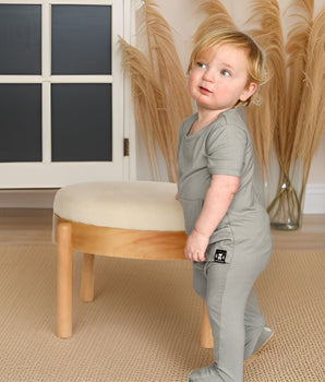 Change-A-Roo™ Front Opening Romper in Eucalyptus Grey