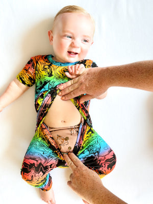 Front Opening Romper in Prism | Bamboo Viscose