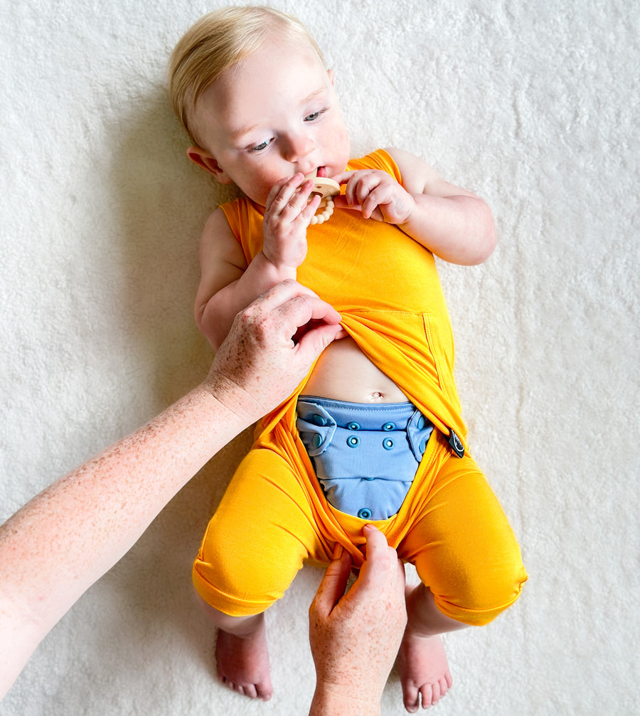 Front Opening Tank Shortie Romper in Mango | Bamboo Viscose