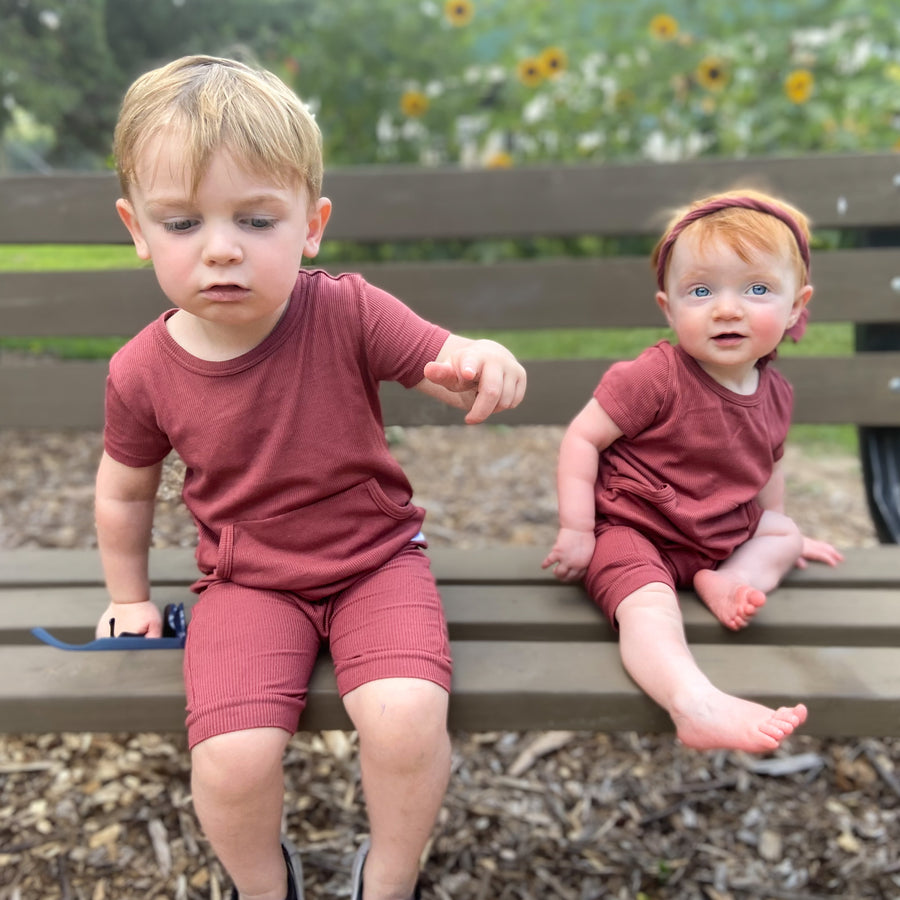 Front Opening Shortie Romper in Memphis Rust | Bamboo Viscose