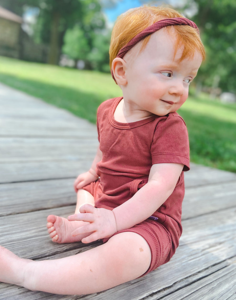 Front Opening Shortie Romper in Memphis Rust | Bamboo Viscose