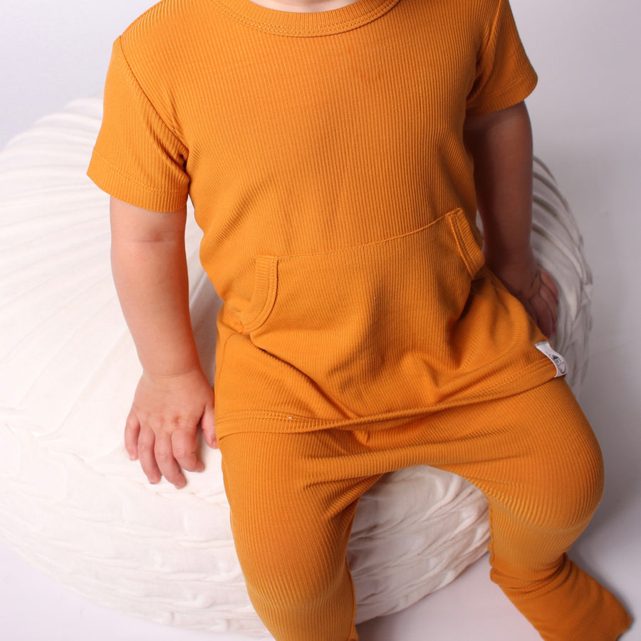 Front Opening Romper in Amber | Bamboo Viscose