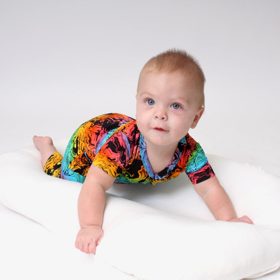 Front Opening Shortie Romper in Prism | Bamboo Viscose
