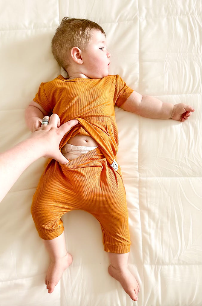 Front Opening Shortie Romper in Amber | Bamboo Viscose