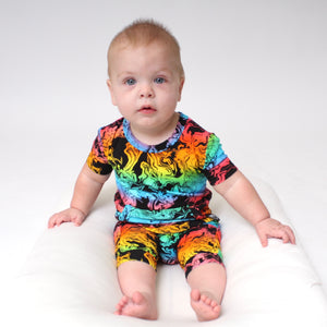 Front Opening Shortie Romper in Prism | Bamboo Viscose