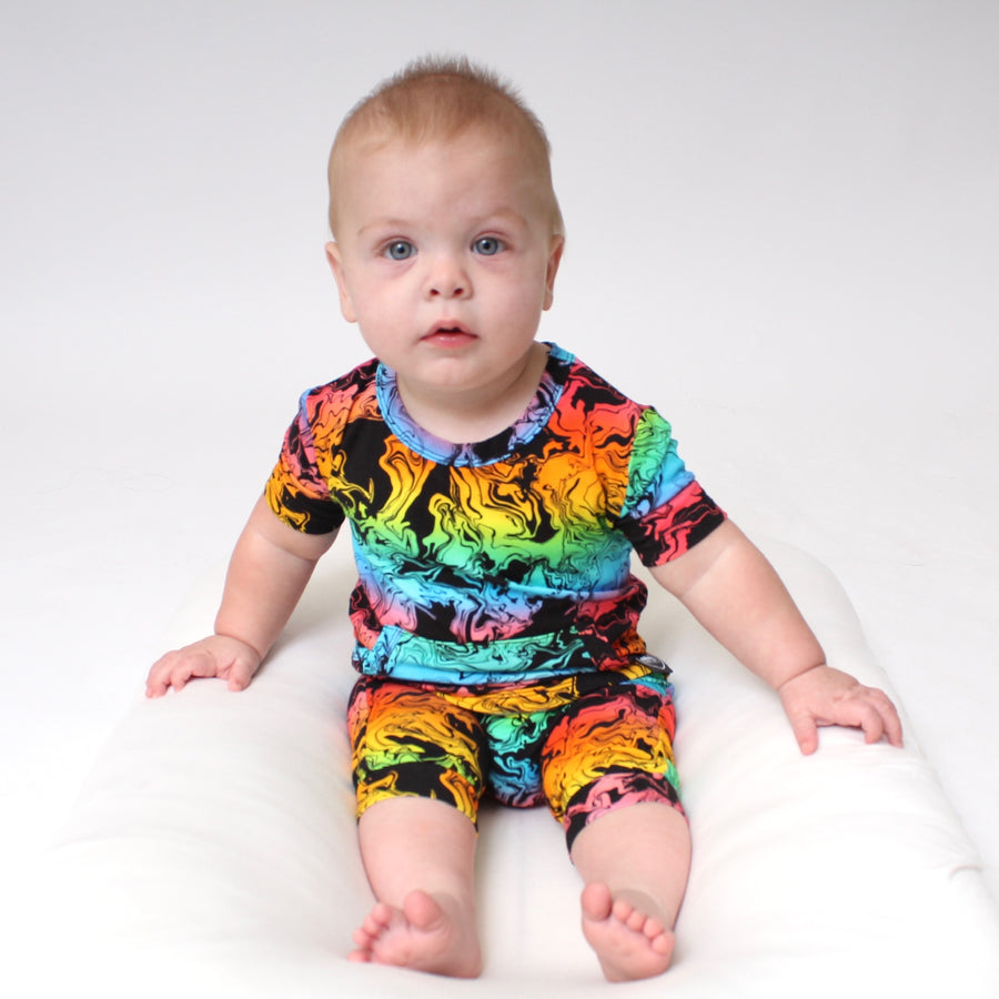 Front Opening Shortie Romper in Prism | Bamboo Viscose