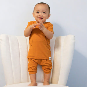 Front Opening Shortie Romper in Amber | Bamboo Viscose