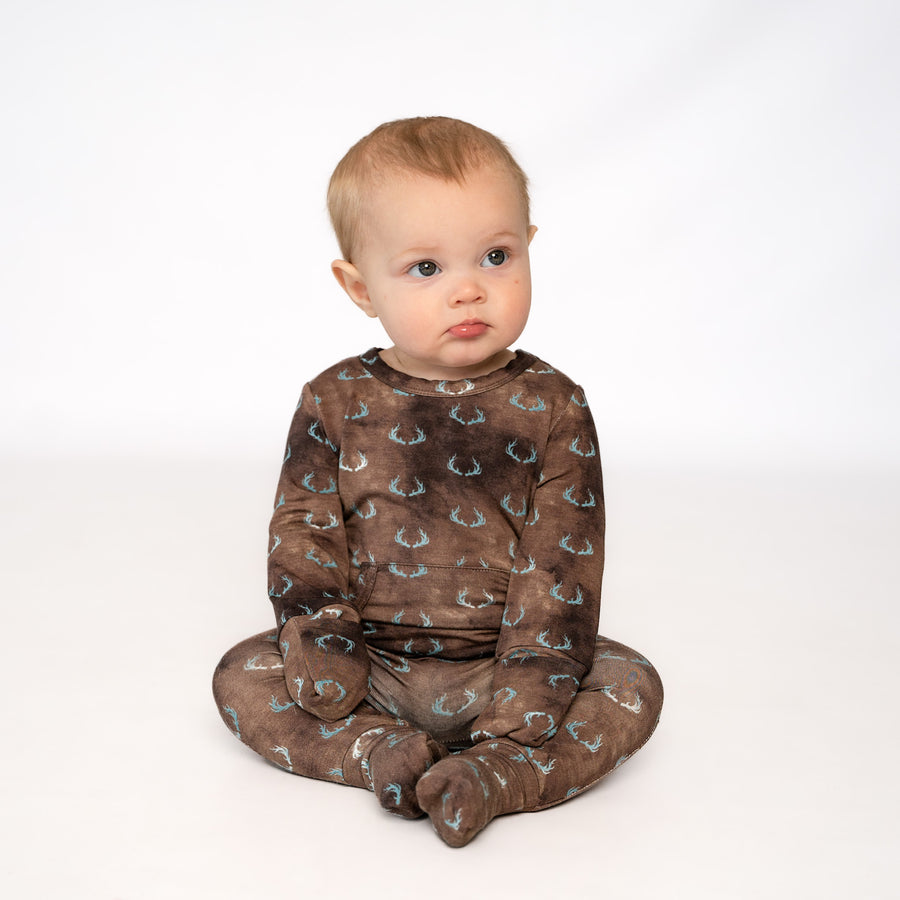 Front Opening Romper in Antlers | Bamboo Viscose