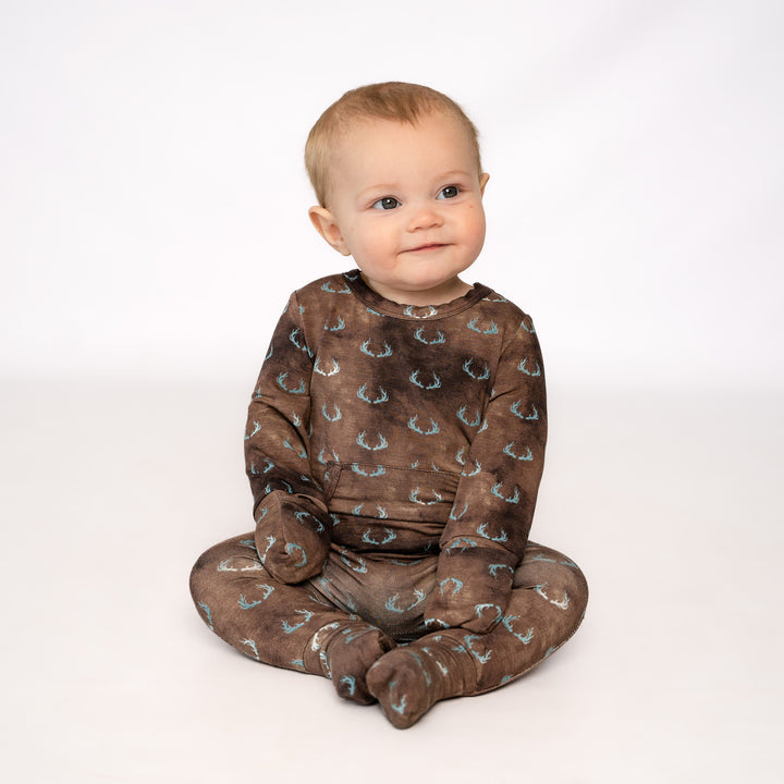 Front Opening Romper in Antlers | Bamboo Viscose