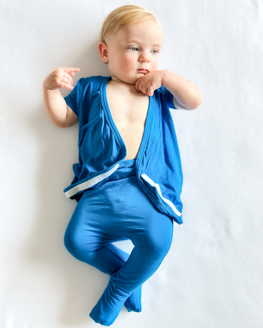 Wrap-A-Roo™ Wrap Opening Romper in Azure | Bamboo Viscose
