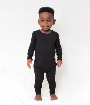 Front Opening Romper in Jet Black- white logo