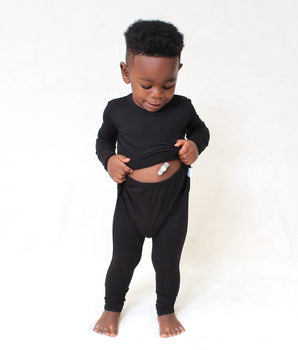 Front Opening Romper in Jet Black