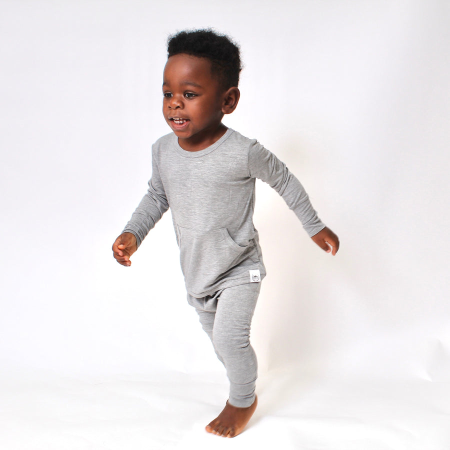 Front Opening Romper in Heathered Grey | Bamboo Viscose