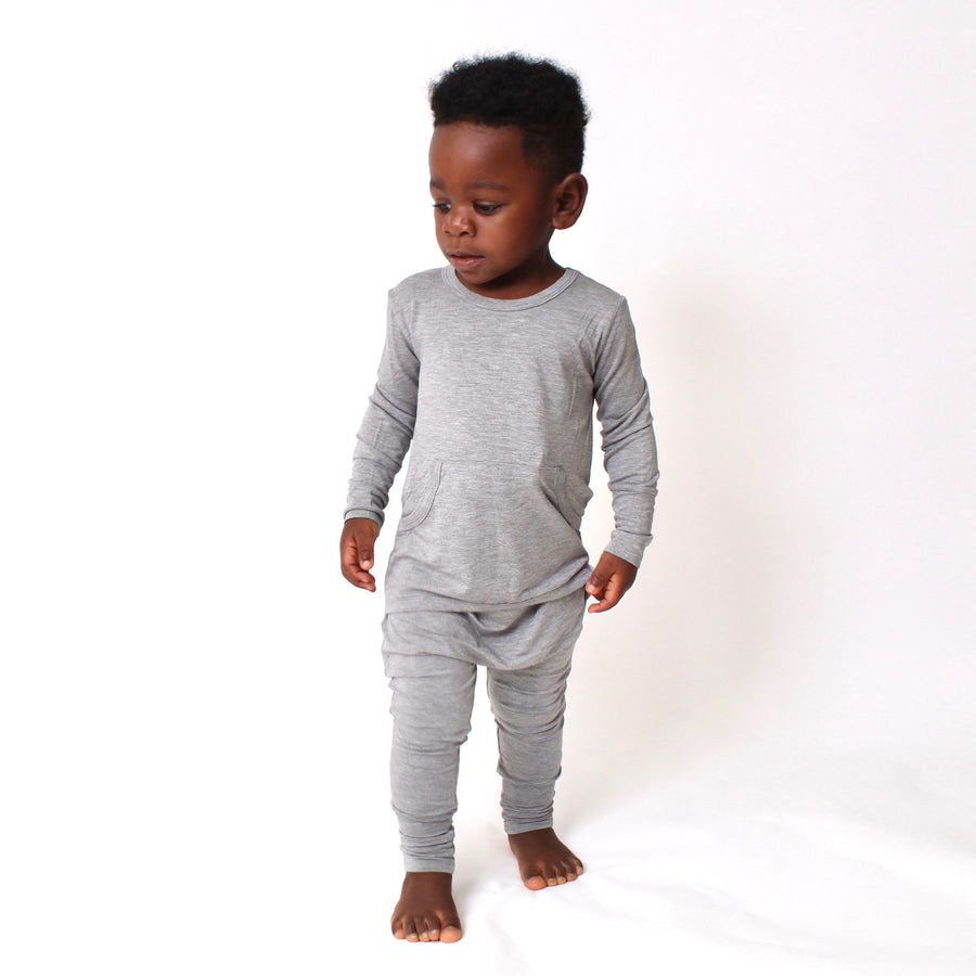 Front Opening Romper in Heathered Grey | Bamboo Viscose
