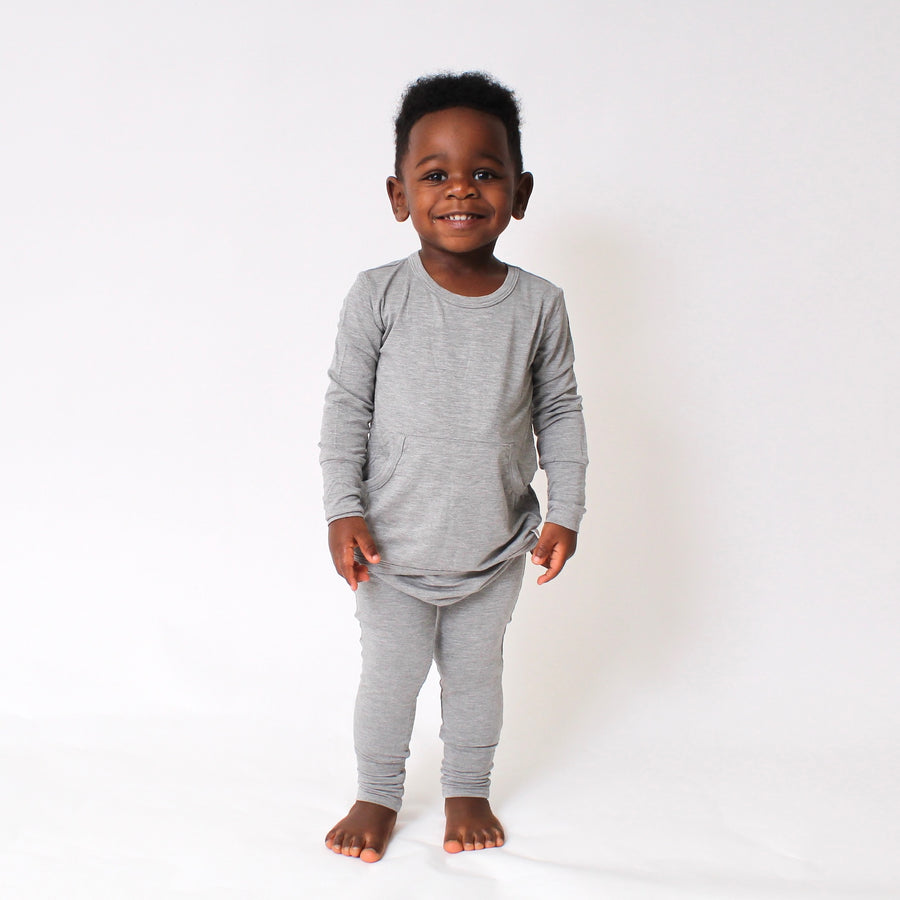 Front Opening Romper in Heathered Grey | Bamboo Viscose