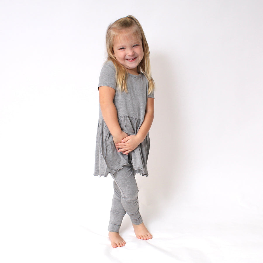 Front Opening Twirl Romper in Heathered Grey | Bamboo Viscose