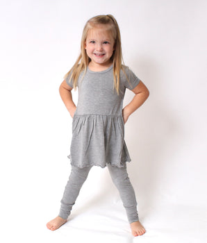 Front Opening Twirl Romper in Heathered Grey | Bamboo Viscose