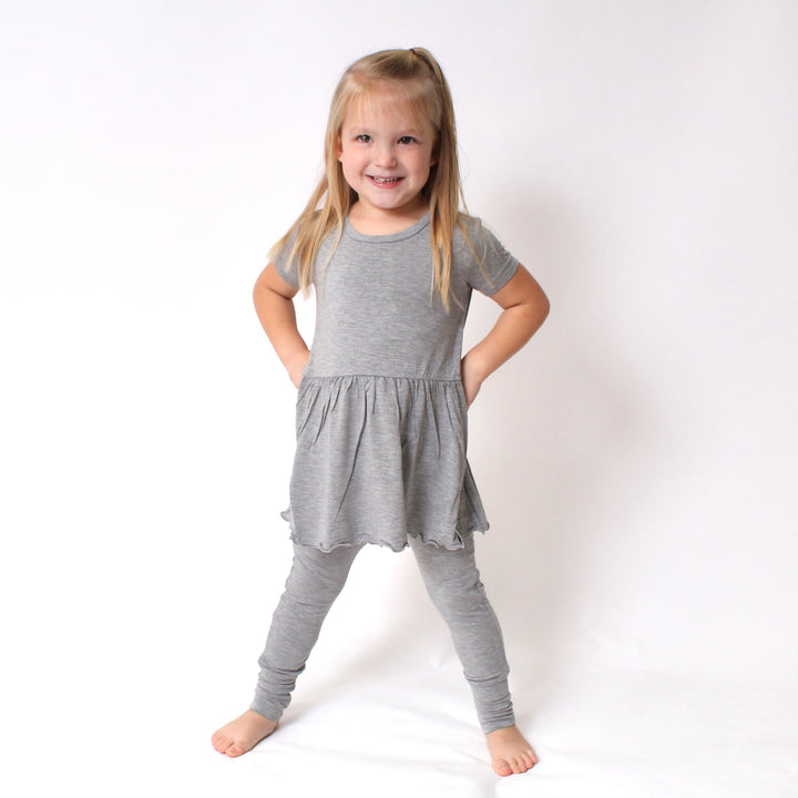Front Opening Twirl Romper in Heathered Grey | Bamboo Viscose