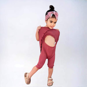 Front Opening Twirl Shortie Romper in Memphis Rust | Ribbed Bamboo Viscose