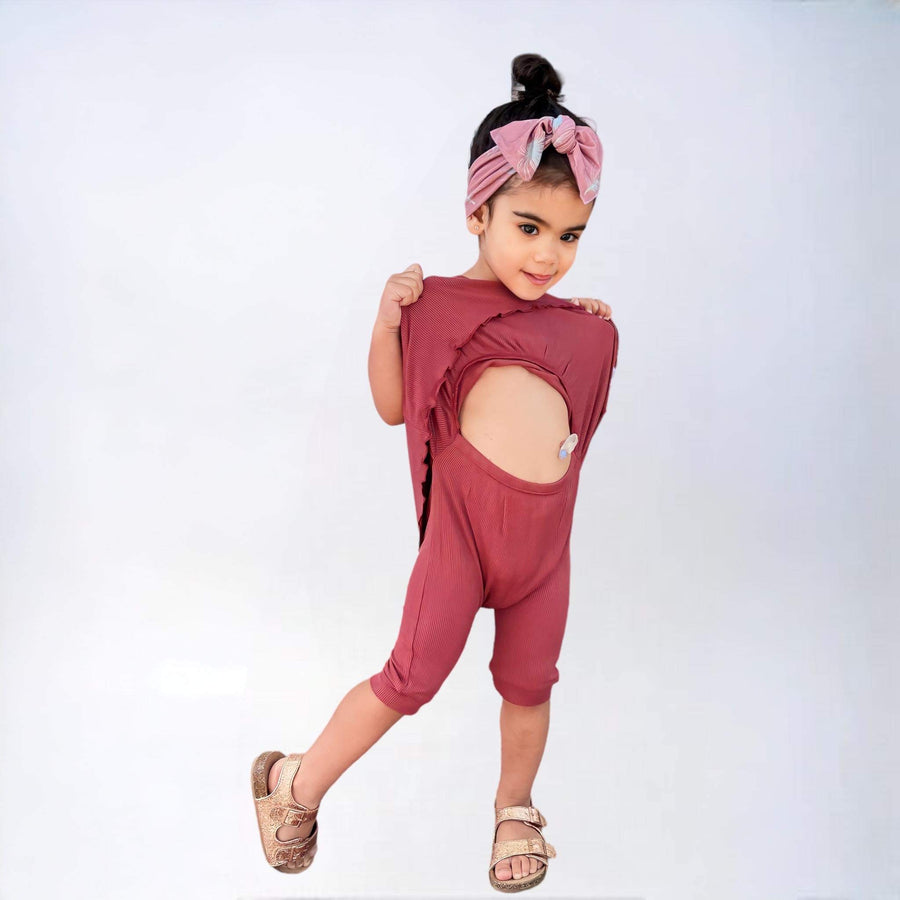 Front Opening Twirl Shortie Romper in Memphis Rust | Ribbed Bamboo Viscose