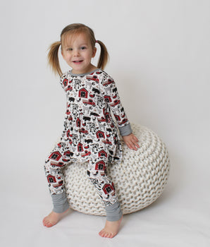 Switch-A-Roo™ Reversible Opening Twirl Romper in Farm Life