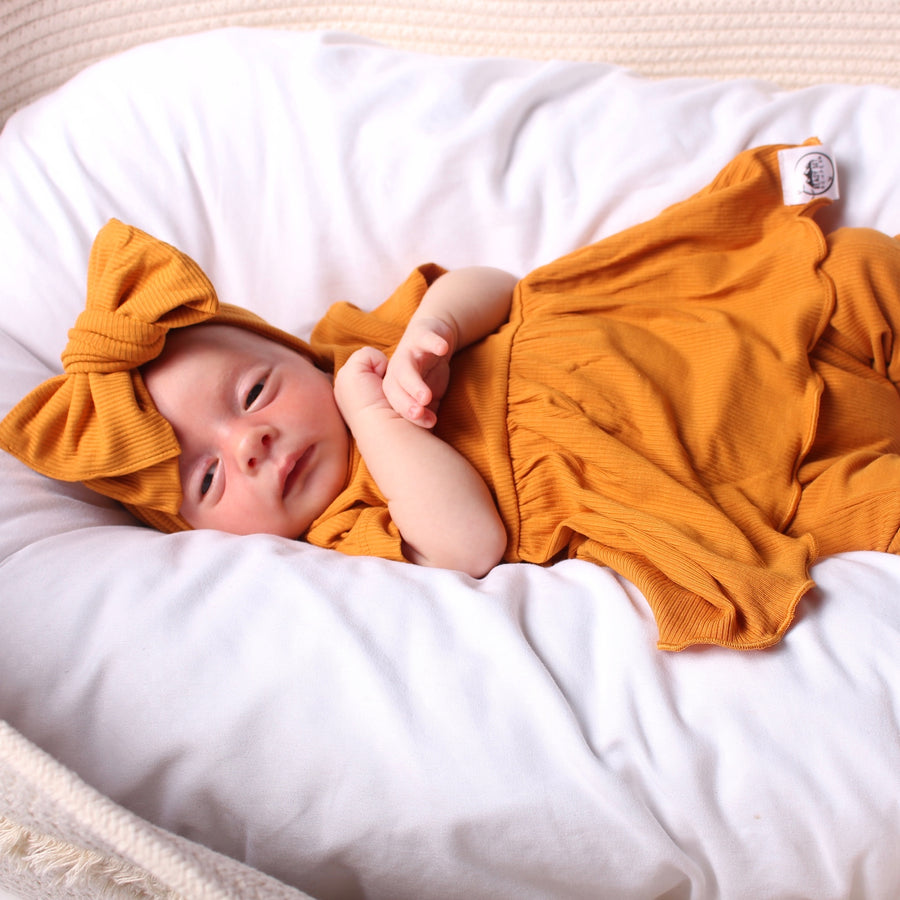 Front Opening Twirl Shortie Romper in Amber | Ribbed Bamboo Viscose