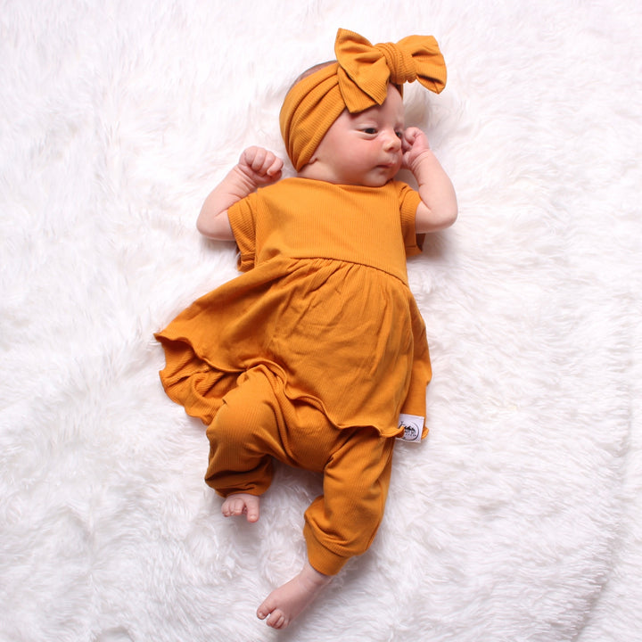 Front Opening Twirl Shortie Romper in Amber | Ribbed Bamboo Viscose
