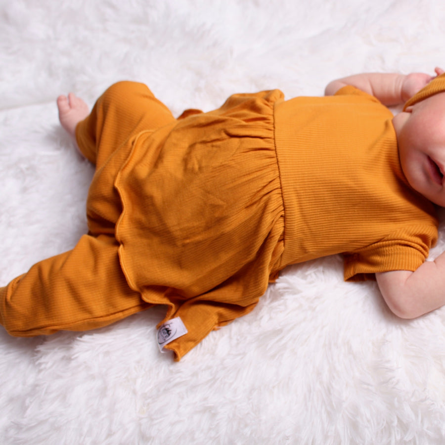 Front Opening Twirl Shortie Romper in Amber | Ribbed Bamboo Viscose
