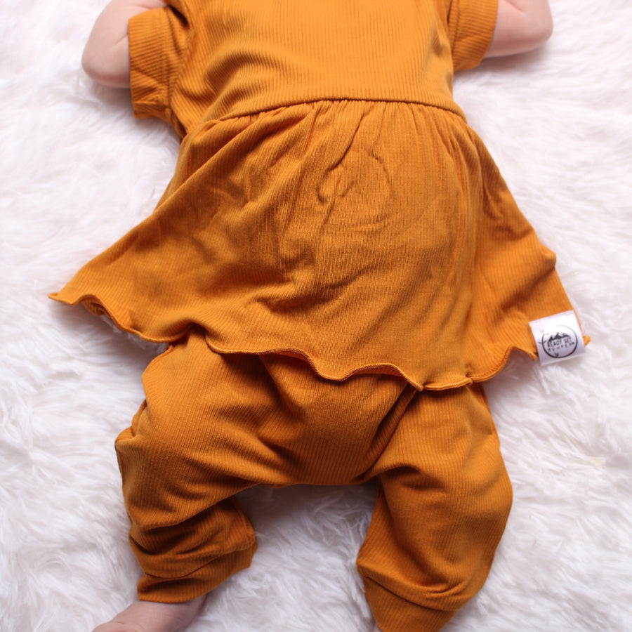 Front Opening Twirl Shortie Romper in Amber | Ribbed Bamboo Viscose