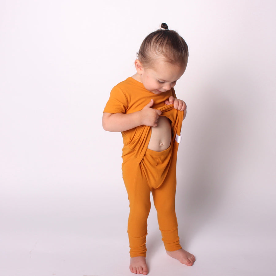 Front Opening Romper in Amber | Bamboo Viscose