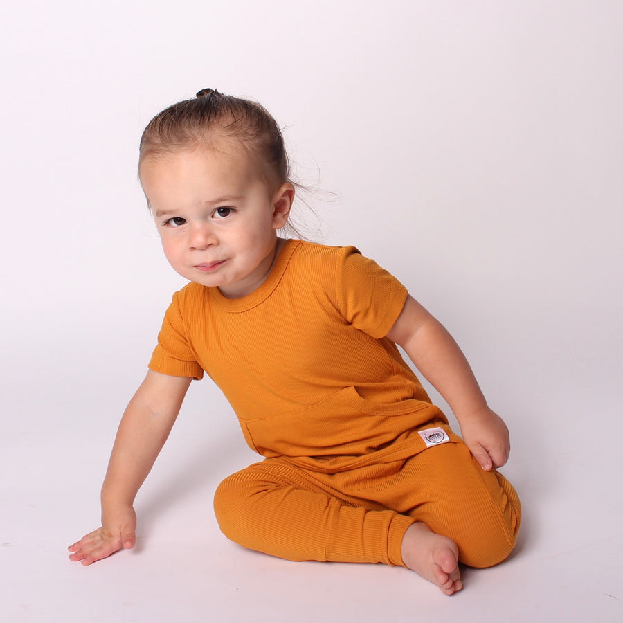 Front Opening Romper in Amber | Bamboo Viscose