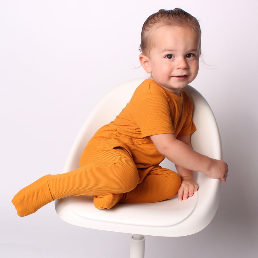 Front Opening Romper in Amber | Bamboo Viscose