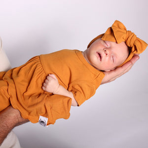 Front Opening Twirl Shortie Romper in Amber | Ribbed Bamboo Viscose
