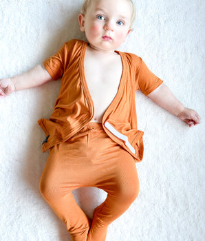 Wrap-A-Roo™ Wrap Opening Romper in Yams | Bamboo Viscose