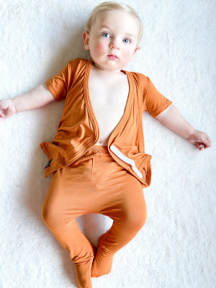 Wrap-A-Roo™ Wrap Opening Romper in Yams | Bamboo Viscose