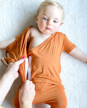 Wrap-A-Roo™ Wrap Opening Romper in Yams | Bamboo Viscose