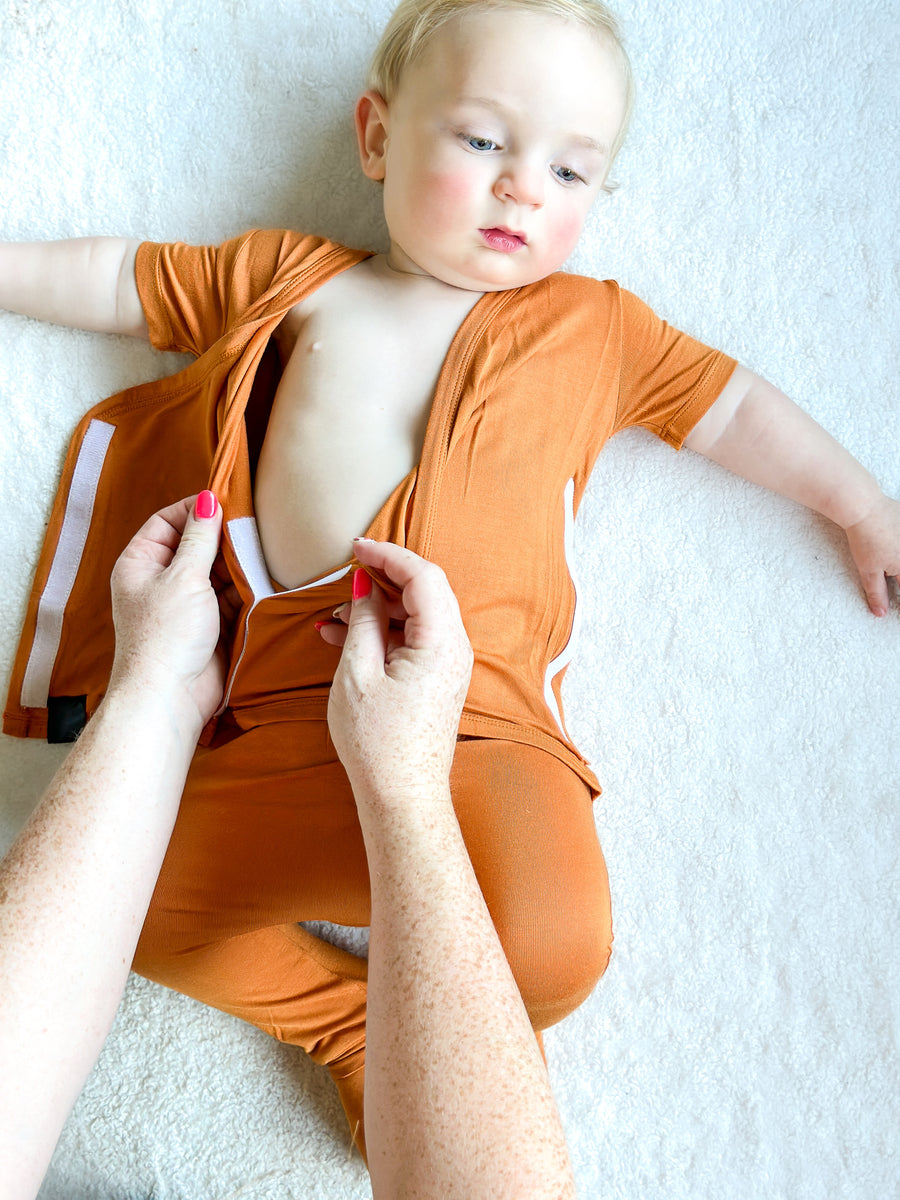 Wrap-A-Roo™ Wrap Opening Romper in Yams | Bamboo Viscose