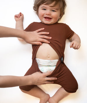 Change-A-Roo™ Front Opening Shortie Romper in Milk Chocolate