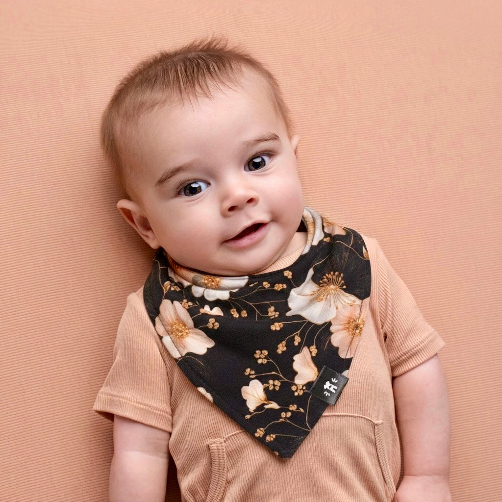 Bamboo Ruffle Bib Bamboo Bib in Midnight Blooms – Ready Set Romper